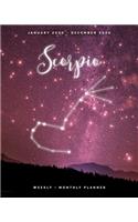 Scorpio - January 2020 - December 2020 - Weekly + Monthly Planner: Scorpio Zodiac Constellation Sign Calendar Agenda with Quotes - Purple Plum Starry Sky