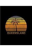Queensland: Christmas Notebook With Retro Australian Sunset Holiday Palm Tree Design. Vintage Soft Cover Travel Journal Diary With Lined Wide Ruled Paper.
