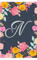 N: Letter N Journal, Ditzy Flowers, Personalized Notebook Monogram Initial, 6 X 9