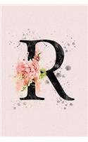 R: Monogram R Initial Flower Watercolor Pad Journal For Women And Girls, Watercolor Paint l Flower Floral Decor, 6 x 9 Journal Notebook Diary For Writi