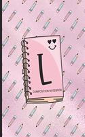Composition Notebook L: Monogrammed Initial Primary School Wide Ruled Interior Notebook
