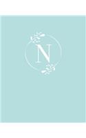 N: 110 Dot-Grid Pages - Light Blue Monogram Journal and Notebook with a Simple Vintage Floral Design - Personalized Initial Letter Journal - Monogramed