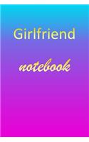 Girlfriend: Blank Notebook - Wide Ruled Lined Paper Notepad - Writing Pad Practice Journal - Custom Personalized First Name Initial G Blue Purple Gold - Taking 