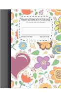Primary Notebook with picture space Top Half Blank For Drawing: Cover Flower Primary Journal K-2, composition, handwriting sketch book with Picture Space for Drawing and Primary Ruled Lines for Creative Writing 6