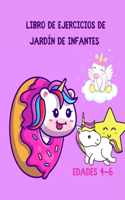 Libro de ejercicios de jardín de infantes Edades 4-6: Laberinto, colorear, colorear por número Libro de actividades de aventuras para niños con unicornios.