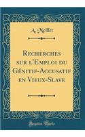 Recherches Sur l'Emploi Du GÃ©nitif-Accusatif En Vieux-Slave (Classic Reprint)