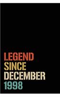 Legend Since December 1998: Birthday Gift For Who Born in December 1998 - Blank Lined Notebook And Journal - 6x9 Inch 120 Pages White Paper