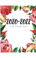 2020-2022 Three 3 Year Planner Watercolor Roses Monthly Calendar Gratitude Agenda Schedule Organizer