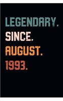 Blank Lined Journal, Notebook, Diary, Planner - Legendary Since August 1993 - 26th Birthday Gift For 26 Years Old Men and Women born in August