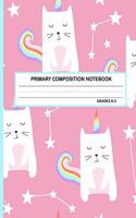 Primary Composition Notebook Grades K-2 Kawaii Kitty Cat: Cute Caticorn Primary Story Journal for Girls and Writing Practice - Write and Draw Your Own Stories with Dotted Lined Paper Pages and Picture Space