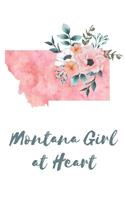 Montana Girl at Heart: Pink Watercolor State Outline with Pretty Flowers Detail Blank Lined Journal