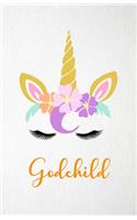 Godchild A5 Lined Notebook 110 Pages: Funny Blank Journal For Lovely Magical Unicorn Face Family Relative Relation Magic Dream Wish. Unique Student Teacher Scrapbook/ Composition Great F