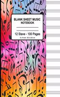 Blank Sheet Music Notebook: Music Note Design (9), Musicians Blank Sheet Music Notebook, Staff Manuscript Paper Standard - 12 Stave