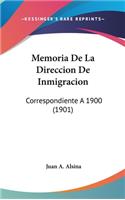 Memoria de La Direccion de Inmigracion