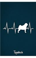Tagebuch: Blaues liniertes Mops Hunde Journal Herzschlag ca DIN A5 weiß liniert 110 Seiten