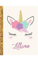 Lillian: Lillian Unicorn Personalized Black Paper SketchBook for Girls and Kids to Drawing and Sketching Doodle Taking Note Marble Size 8.5 x 11