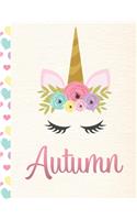Autumn: Personalized Unicorn Primary Story Journal For Girls With Pink Name - Half Ruled Dotted Midline and Blank Picture Space - Kindergarten to Early Chil
