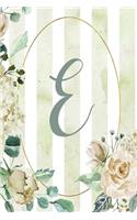 Notebook 6"x9", Letter E, Green Stripe Floral Design: (5 Letter/Initial E - Green Stripe Floral Design Notebook 6"x9" Alphabet)