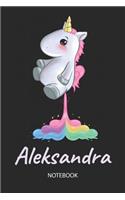 Aleksandra - Notebook: Blank Ruled Personalized & Customized Name Rainbow Farting Unicorn School Notebook Journal for Girls & Women. Funny Unicorn Desk Accessories for Kin