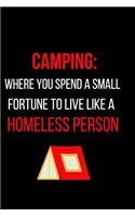 Camping: Where You Spend a Small Fortune to Live Like a Homeless Person: Blank Lined Journal