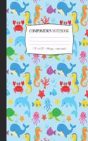 COMPOSITION NOTEBOOK Wide Ruled: Journal Diary Lined Notepad Cute Undersea Girls Kids Back to School Gift(4 Under the Sea)