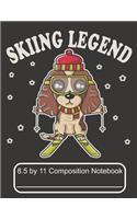 Skiing Legend 8.5 by 11 Composition Notebook: Adorable Winter Cocker Spaniel Puppy Dog In A Skiing Snow Storm