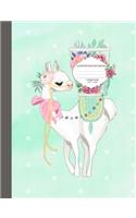 Composition Notebook: Cute Watercolor No Prob Llama Floral Journal for Girls and Teens - College Ruled Lined Paper - 7.44 x 9.69 Inches