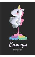 Camryn - Notebook: Blank Lined Personalized & Customized Name Rainbow Farting Unicorn School Notebook / Journal for Girls & Women. Funny Unicorn Desk Accessories for K