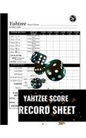Yahtzee Score Record Sheet: A Cute Black Large Score Card Pads, Log Book Keeper, Tracker, Of Yahtzee Game Set Dice Thrown; With 100 Pages To Write In Players Name and Scores Fo