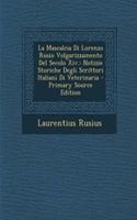 La Mascalcia Di Lorenzo Rusio Volgarizzamento del Secolo XIV.