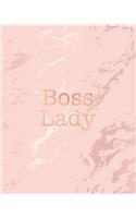 Boss Lady: Inspirational Quote Notebook, Soft Pink Marble and Rose Gold - 8 x 10, 120 Wide Ruled Pages