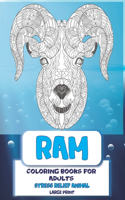 Coloring Books for Adults Stress Relief Animal - Large Print - Ram