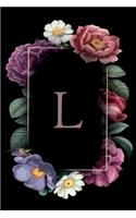 L: Floral Monogram Initial L / Medium Size Notebook with Lined Interior, Page Number and Daily Entry Ideal for Taking Notes, Journal, Diary, Daily Plan