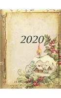 Large Print - 2020 - 15 Months Weekly Planner - Victorian Christmas - Holiday Candle Log Cabin with Holly Berries: January 2020 thru March 2021 - 15 Months Daily Dated Agenda Calendar Notebook