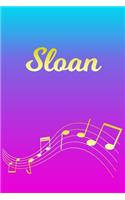 Sloan: Sheet Music Note Manuscript Notebook Paper - Pink Blue Gold Personalized Letter S Initial Custom First Name Cover - Musician Composer Instrument Com