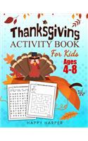 Thanksgiving Activity Book For Kids Ages 4-8