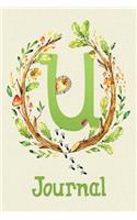 Cute Woodland Critter Journal with Initial: Cute Woodland Hedgehog Journal Initial 'u'