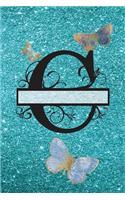 C - Journal & Notebook: Monogram Letter C, Journal, Notebook with Butterflies on Back and Pages - Blue Glitter Effect Cover(3 Blue Glitter Cover 6" X 9" 150pg)