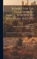 Report For The Year From 1st Tamuz, 5652-1892, To 30th Sivan, 5653-1893