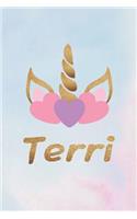 Terri: Personalized First Name Unicorn Gift Birthday Girl Notebook Journal 104 Pages