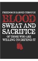 Freedom is earned through blood Sweat and Sacrifice of those who are willing to defend it