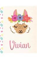 Vivian: Personalized Llama Sketchbook For Girls With Pink Name - 8.5x11 110 Pages. Doodle, Draw, Sketch, Create!