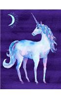 Watercolor Unicorn at Midnight Composition Notebook: College Ruled (7.44 X 9.69) Beautiful Purple Pink Teal Blue Moon