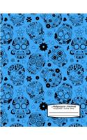 Multipurpose Notebook Composition Journal Diary: Sugar Skulls with Hearts and Flowers on Blue Background - 8.5 X 11 - Composition Book for School or Activities, Softcover, College Ruled, 150 Pages 