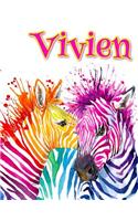 Vivien: Rainbow Zebras, Personalized Journal, Diary, Notebook, 105 Lined Pages, Christmas, Birthday, Friendship Gifts for Girls, Teens and Women, Book Size 