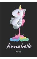 Annabelle - Notes: Noms Personnalisé Carnet de notes / Journal pour les filles et les femmes. Kawaii Licorne pétant arc-en-ciel. Accessoires de licorne amusants et fou