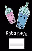 Boba Life: Cute Kawaii Bubble Tea Black Graph Ruled Notebook