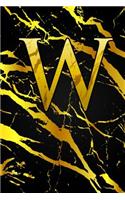 W: Letter W Monogram Initials Black & Gold Marble Notebook & Journal