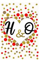 H and O Personalized Monogrammed notebook journal gift with Two Initials for Couples and lovers on valentine's day, wedding anniversary and special occasions with beautiful golden glitter red and confetti cover