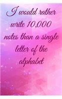 I would rather write 10,000 no single letter of the alphabet: Lined Notebook / Journal Gift, 100 Pages, 6x9, Soft Cover, Matte Finish Inspirational Quotes Journal, Notebook, Diary, Composition Book